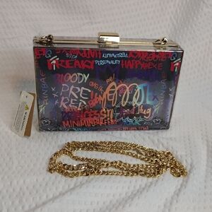 Colorful Graffiti Acrylic Clutch with Gold Chain